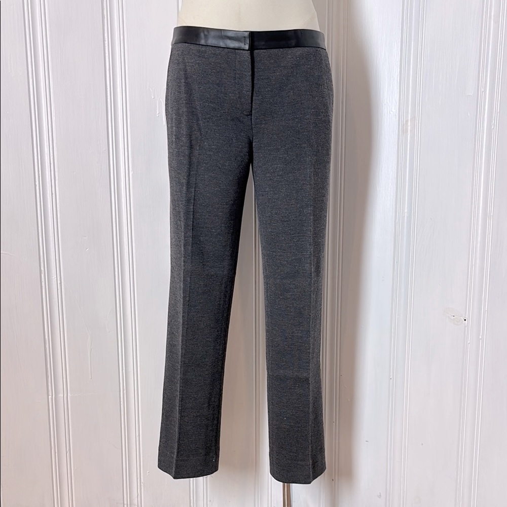 TORY BURCH Gray and Black Wool & Faux leather Trousers - Size M